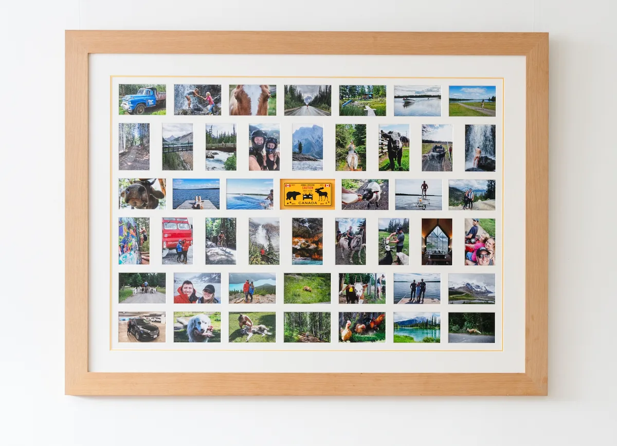 A framed multi aperture piece displaying a selection of photos from a holiday